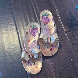 Ted baker London Rose gold floral designer bow flip flops